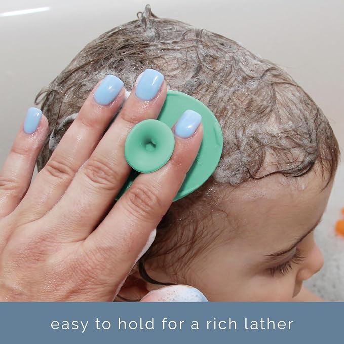 S&T INC. Exfoliating and Massaging Cradle Cap Bath Brushes for Baby, Silicone - 2 Inch x 2.5 Inch, Grey and Teal, 2 Pack