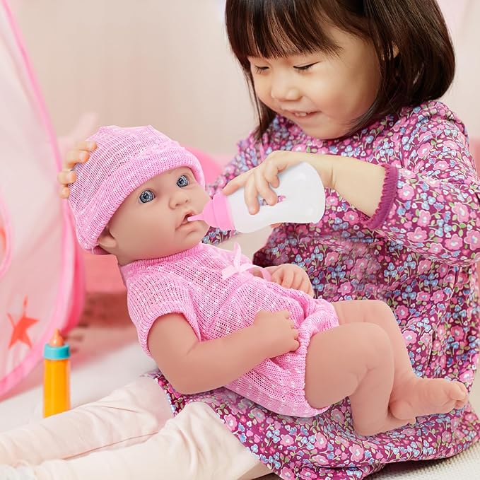UNICORN ELEMENT 14 Inch Reborn Baby Girl Doll with Baby Doll Clothes and Accessories, Reborn Vinyl Body 14” Dolls Playsets, with Pacifier, Feeding Bottle Etc,Gift for Girls Toddlers 3+