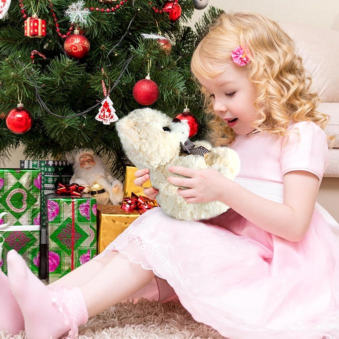 Teddy Bear Stuffed Animal, Cream Bear Plush Toy for Boys Girls Kids 3+, 8″ Soft Bear Gifts for Preschool Toddlers, Teddy Bear Baby Shower Decorations, Birthday Xmas Gift