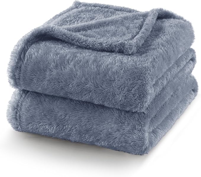 Exclusivo Mezcla Fuzzy Plush Fleece Bed Blanket King Size, Stone Blue | 104x90 Inches, Super Soft and Cozy Bed Blanket, Fluffy Decorative Bedding for Livingroom, Bedroom, All Season
