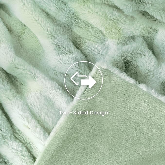 Ultra Soft Cozy Faux Fur Throw Blanket, Fuzzy Plush Thick Bubble Blanket, Luxury Fluffy Blanket for Couch, Sofa, Bedroom, and Living Room, 50x60 Inches,Tie-Dye Sage