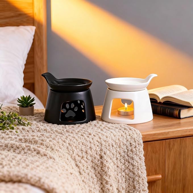 Ceramic Wax Melt Burners,Tea Light Candle Warmer,Essential Oil Burner,Candle Wax Burner Humidifier Yoga Aromatherapy Fragrance Diffuser for Living Room,Bedroom,Office Decoration,White,4 * 5IN