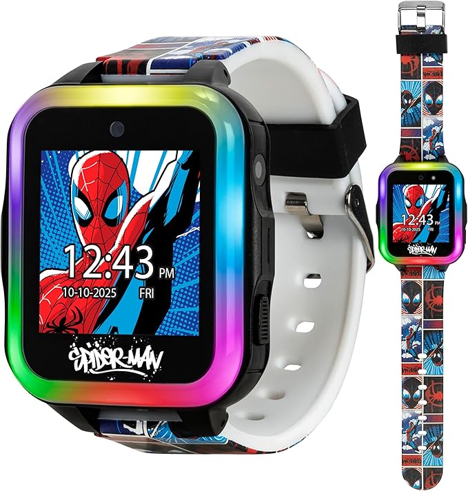 Marvel Spider-Man Kids Smart Watch with Touchscreen Camera Games Voice Recorder Flashing Bezel Alarm Stopwatch Step Counter Printed Silicone Band Fits Wrist Sizes 5.5” to 8”