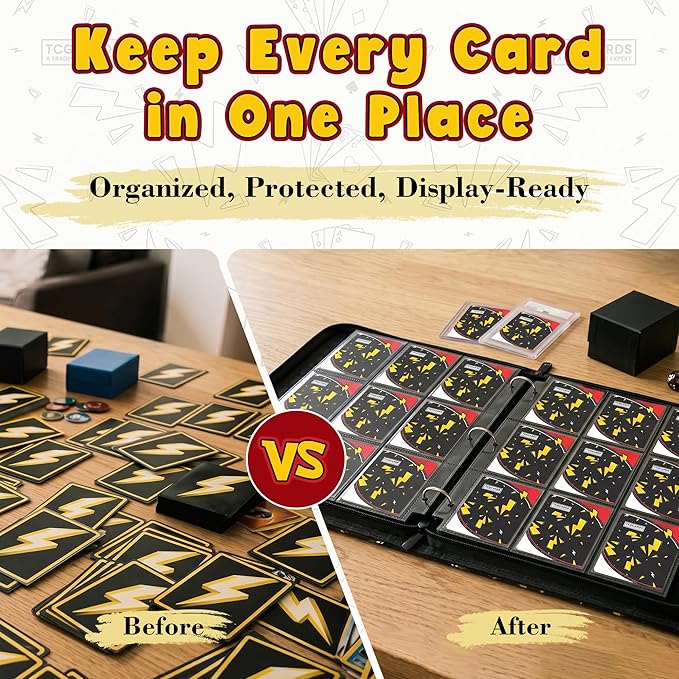Card Binder for Pokemon Cards, 9 Pocket Trading Card Binder Holds 900 Cards with 50 Removable Sleeves, 3 Ring Zipper Card Holder Album Book Case for TCG, MTG, Sports Cards Collection, Boys Girls