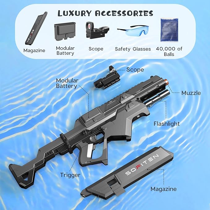 Fully Automatic Gel Ball Blaster Gun High Speed 180+ FPS Electric Gel Gun for Outdoor Shooting Game Summer Gifts Ages 14 & Up