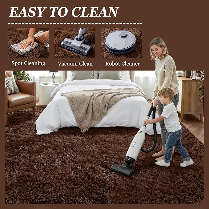 Fluffy Area Rugs 9x12 Living Room Bedroom: Ultra Soft Shag Rug Upgrade Non-Slip Non-Shedding Large Fuzzy Plush Carpet Indoor Floor Carpets for Kids Room Playroom Nursery Dorms Home Decor Brown