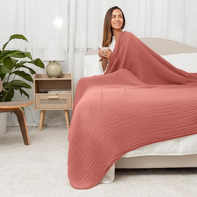Comfy Cubs Adult Muslin Blanket 90x90” Queen Swaddle Blankets, Dusty Rose | 6 Layer Soft, Breathable & Lightweight Muslin Adult Blanket - Machine Washable & Designed in the US Bedding for All Seasons