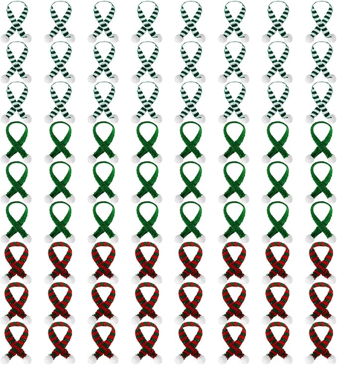 Bencailor 72 Pieces Mini Christmas Scarves for Craft Tiny Snowman Scarves 7.9 x 0.6 Inch Xmas Pet Knitted Scarf Doll Snowman Wine Bottle Scarf Accessory Holiday Christmas Decor for DIY (Classic Color)