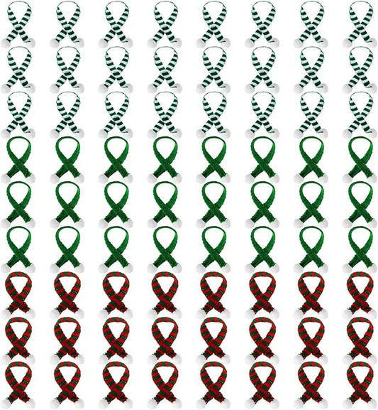 Bencailor 72 Pieces Mini Christmas Scarves for Craft Tiny Snowman Scarves 7.9 x 0.6 Inch Xmas Pet Knitted Scarf Doll Snowman Wine Bottle Scarf Accessory Holiday Christmas Decor for DIY (Classic Color)