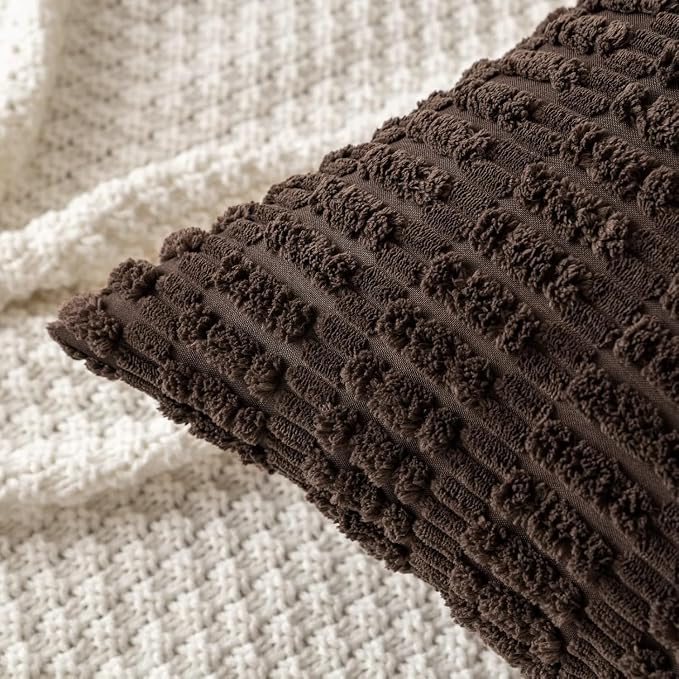 MIULEE Corduroy Decorative Throw Pillow Covers 18x18 Dark Brown Pack of 2 | Soft Boho Striped Pillow Covers Modern Farmhouse Fall Home Decor For Sofa Living Room Couch Bed