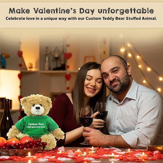 Customized Beige Brandon Bear - 12 inch Personalized Stuffed Bear Plush Toy - Perfect Custom Shirt Bear Gift for Graduation Valentines Graduation Easter Holidays (Kelly Greeen Shirt)