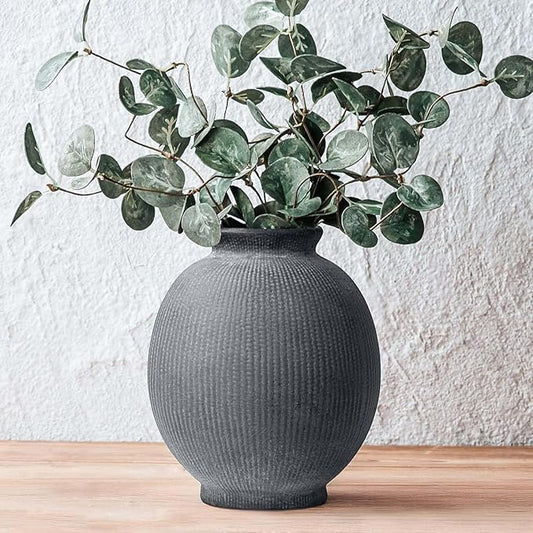 Ceramic Decorative Flower Vase - Rustic Farmhouse Boho Ceramic Vase for Home Decor, Table Centerpiece, Living Room, Bathroom, Book Shelf, Mantel Decoration, Wedding Decor (6.8" Black)