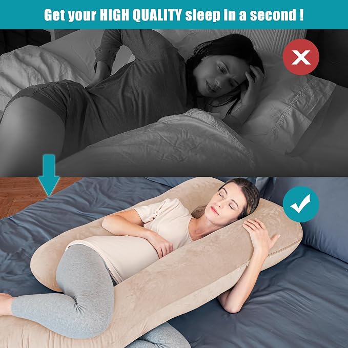 Cute Castle Pregnancy Pillows, Soft U-Shape Maternity Pillow with Removable Cover - Full Body Pillows for Adults Sleeping - Pregnancy Must Haves - Jumbo 57 Inch - Brown