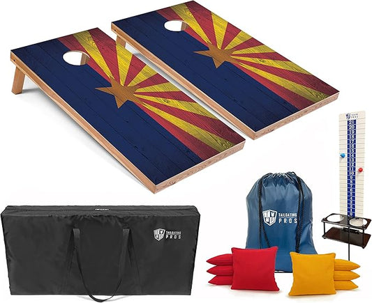 Tailgating Pros 4x2 Regulation Cornhole Boards Flag Set- Includes 8 Bean Bags, Carrying Cases, and Score Keeper - Optional LED Lights