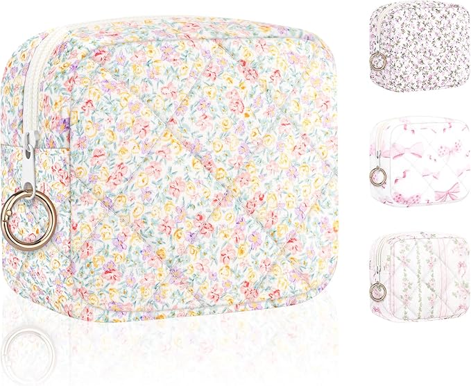 Period Bag for Teen Girls, Quilted Sanitary Napkin Storage Bag, Cute Menstrual Pad Pouch Tampon Holder (Colorful Floral)