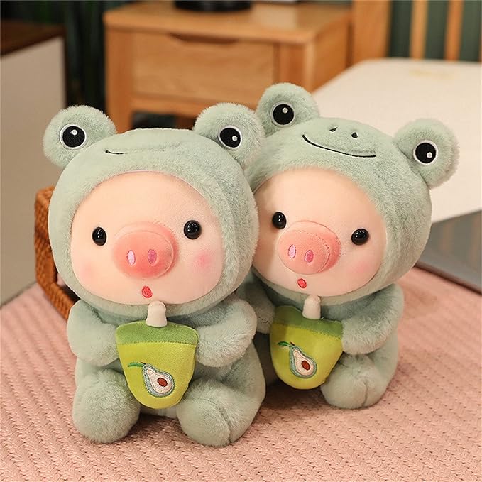 Pig Plush Pillow Pig Dressed Up As Frogs Tigers Rabbits Cute Plush Pillow Gifts for Boy Girl (16.5 in, Green)