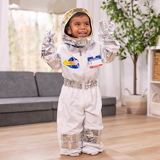Melissa & Doug Astronaut Costume Role Play Space Set (5-Piece) - Jumpsuit, Helmet, Gloves, Name Tag - Pretend Astronaut Outfit with Realistic Accessories, Kids Dress Up for Toddlers & Children Ages 3+