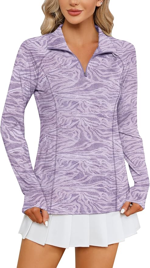 LOMON Women Long Sleeve Shirts Sun Protection 1/4 Zip Summer Quick Dry Hiking Shirts Quarter Zip Pullover for Women
