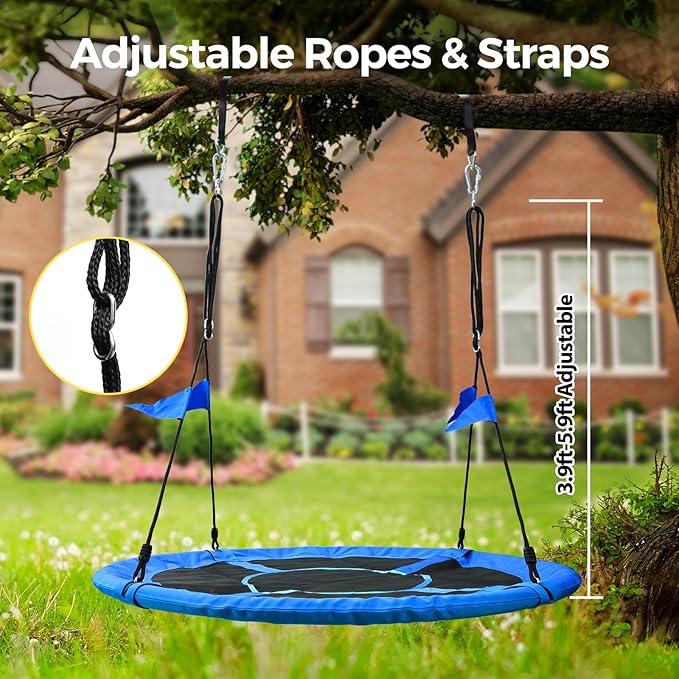 PACEARTH 60” Tree Swing for Kids & Adults Outdoor Saucer Swing 60-Inch Diameter 900D Oxford Fabric Splash and UV Resistant Heavy Duty 900LBS Weight Capacity with Tree Straps and 360° Swivel, Blue