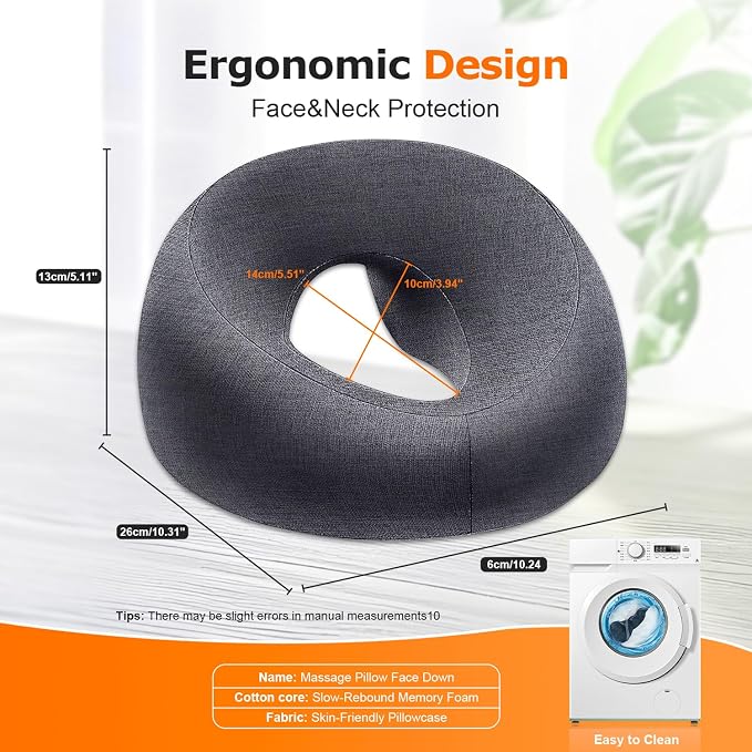 Face Down Pillow, Massage Headrest for Bed, Massage Face Cradle for Bed, BBL Pillow After Surgery Post Eye Surgery Vitrectomy Recovery (Dark Grey)