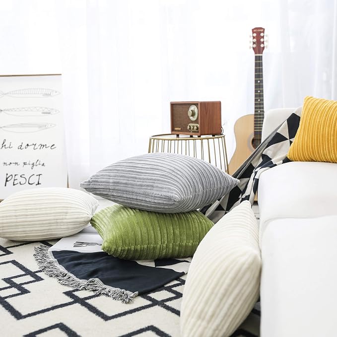 UGASA 14x20 Inch Christmas Pillow Cover Pack of 1 Soft Boho Stripe Corduroy Long Rectangle Lumbar Cushion Case Farmhouse Decorative Pilowcase for Bed, Couch, Sofa, Bedroom, Living Room, Light Grey