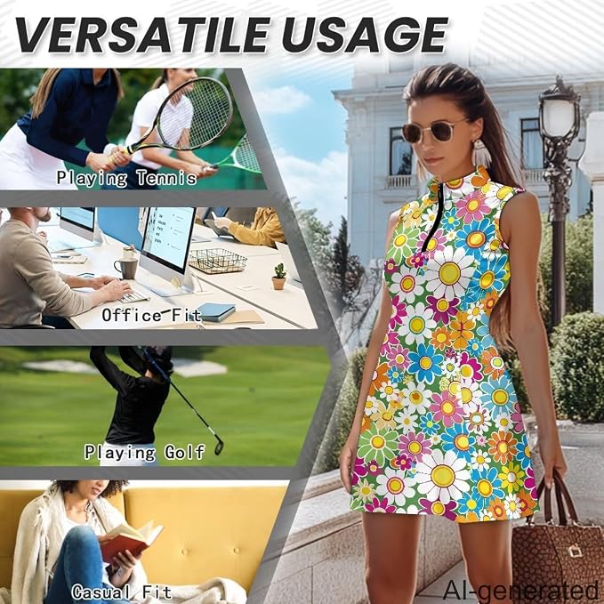 Golf Dress Tennis Dresses for Women with Built in Shorts and Pockets Sleeveless Athletic Dress Workout Dress