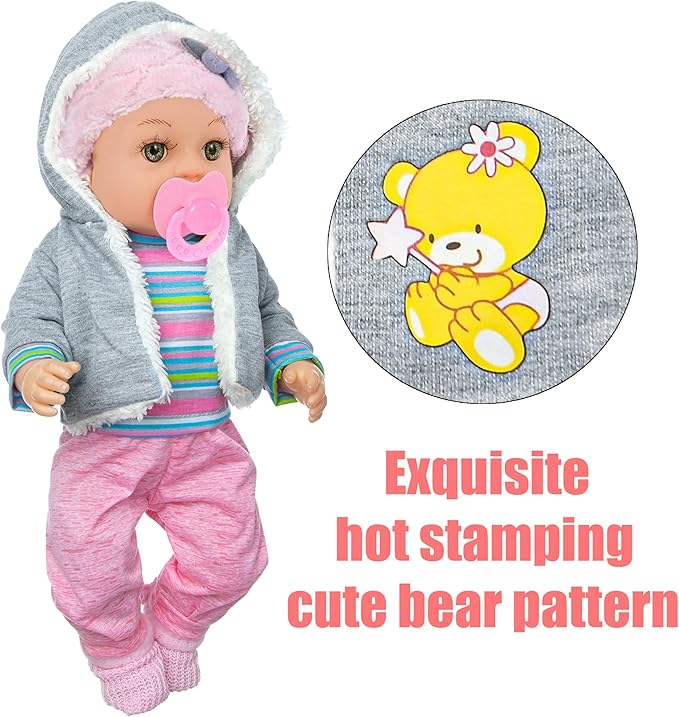 12 Inch Baby Doll - 12" Lifelike Baby Doll with 3-Piece Outfits, 4 Accessories & Feeding Playset - Realistic Rosy Cheeks & Blue Eyes, for Kids