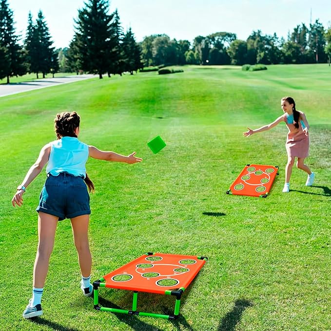 Portable Cornhole Set PVC Framed Corn Holes Outdoor Game Set with 2 Cornhole Boards, 8 Cornhole Bean Bags and Carrying Case, Camping Games Indoor Outdoor for Adults, Travel Camping Accessory