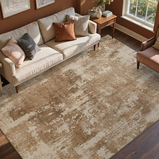 6x9 Ft Large Area Rugs for Living Room, Soft Non-Slip Washable Rugs Modern Abstract Pattern Carpet for Bedroom Indoor Floor Nursery Home Decor (Brown)