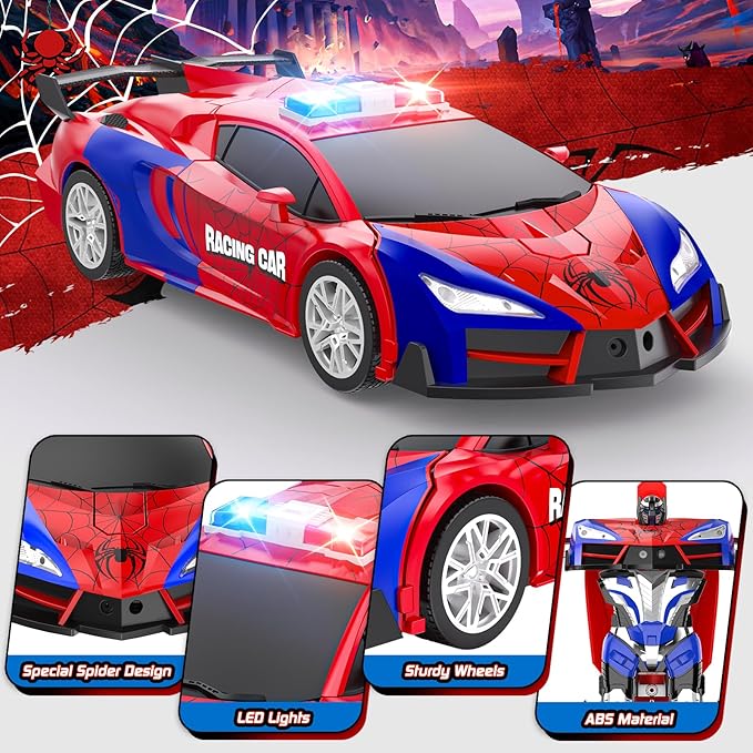 Remote Control Car for Boys 4-7, Rc Cars for Boys Age 8-12, One Button Transformation to Robot with Flashing Light 2.4Ghz Transforming Robot Car 1:18 Scale for Kids with 360 Degree Rotation