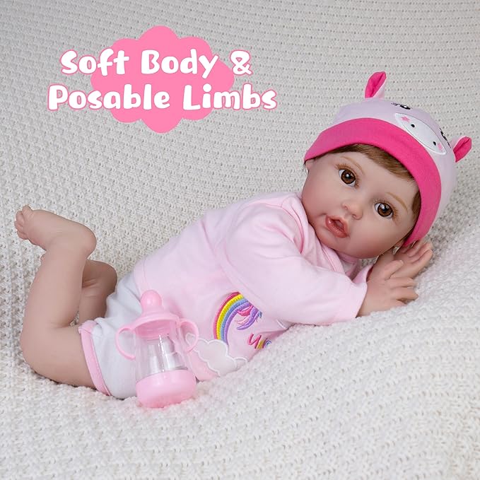 Lifelike Baby Dolls, 22-Inch Reborn Baby Dolls Soft Cloth Body Realistic Baby Doll Adorable Real Life Baby Doll with Clothes and Toy Accessories Birthday Gift for Kids 3+