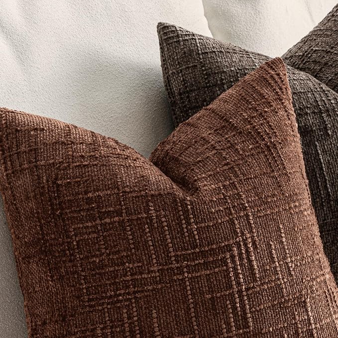 MIULEE Chenille Textured Throw Pillow Covers Terracotta 18x18 Set of 2 | Slubby Decorative Pillows, Boho Farmhouse Rustic Home Decor, Modern Neutral Cushion Covers for Couch Sofa Bed Living Room