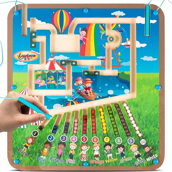 Magnetic Montessori Toys for 3 Year Old - Magnet Board for Kids, Magnetic Maze for Kids Ages 3-5, Color and Number Maze, Puzzles for Toddlers, Magnet Mazes for Toddler, Learning Activity, Carnival
