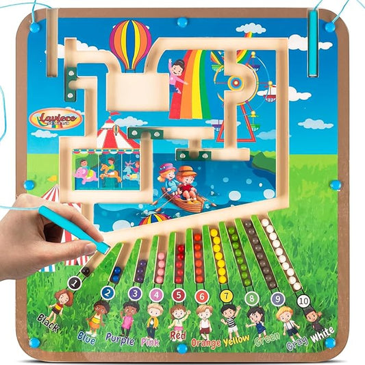 Magnetic Montessori Toys for 3 Year Old - Magnet Board for Kids, Magnetic Maze for Kids Ages 3-5, Color and Number Maze, Puzzles for Toddlers, Magnet Mazes for Toddler, Learning Activity, Carnival