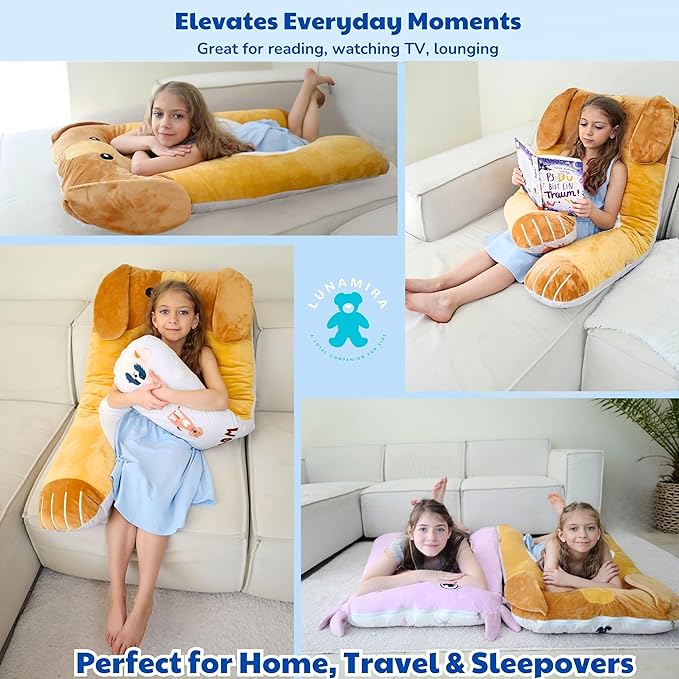 Dog Kids Body Pillow - 47" U-Shape Long Plush Soft Animal Pillow for Toddlers, Sleeping, Reading, ADHD & Special Needs Comfort, Anxiety, Washable Cover, Snuggle Fun Cuddle for Boys & Girls