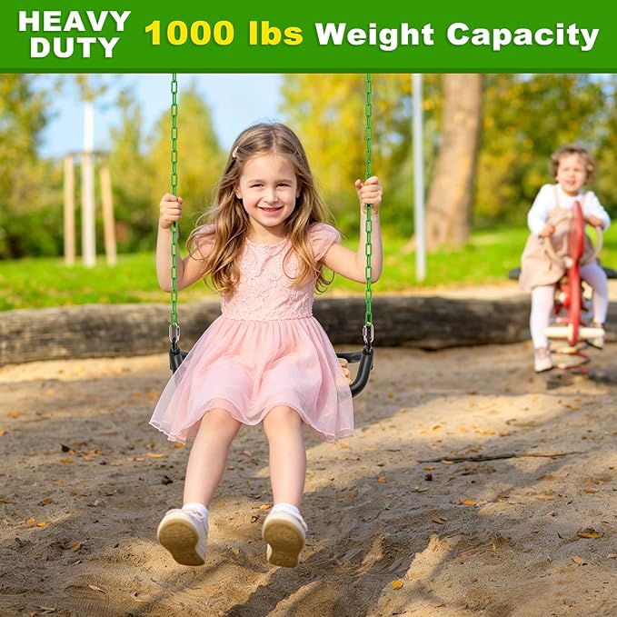 SELEWARE 2 Pack 40 Inch Hanging Swing Chain with 4 Carabiners, 1000LB Capacity Plastic Coated Hanging Chains, Hammock Hardware Kit for Swing, Hanging Chair, Punching Bags, Indoor Outdoor Gym (Green)