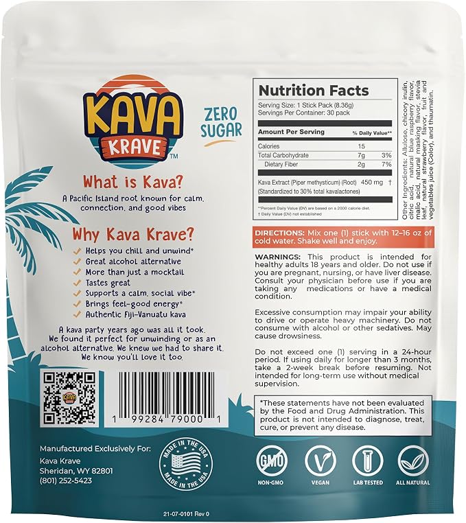 Kava Drink Mix – 30 Pack Kava Kava Extract Powder Packets – Alcohol Replacement Drink with a Buzz – Natural Energy Booster, Mood Support & Stress Relief – Non-Alcoholic Social Beverage