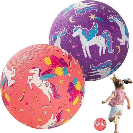 U&C Planet 2 Pack Playground Balls for Toddler Kids, 6 inch 8.5 inch Cartoon Rubber Balls with Pump, Dodgeball Kickball for Outdoor & Indoor Game, Great Gift for Boys Girls Aged 1 and Above