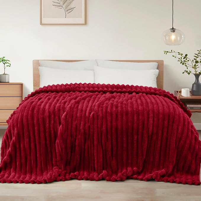 Exclusivo Mezcla Striped King Size Fleece Blanket for Bed, Couch, 90"x104" | Soft Breathable Cozy Bed Blankets, Lightweight Plush Fluffy Fuzzy Jacquard Decorative Blankets