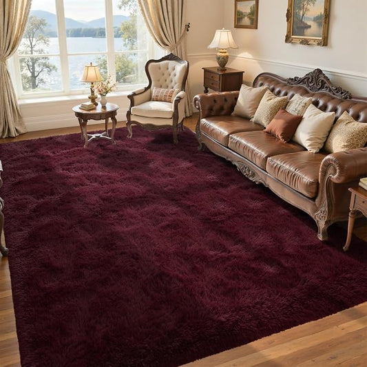 6x9 Red Area Rugs for Living Room Shag Fur Rug,Modern Non-Slip Soft Plush Carpets for Girls Woman Female Wedding Bedroom Home Décor Aesthetic Dark