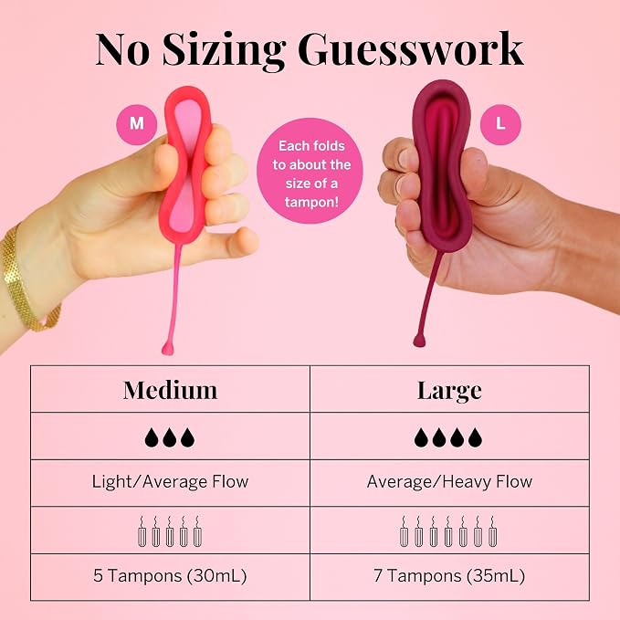 Pixie 2 Menstrual Discs for Feminine Care - 100% Medical-Grade Silicone - Ranked 1 for Softest Reusable Period Disc - Removes Like a Tampon - Wear 12 Hours - Capacity of 5 and 7 Tampons