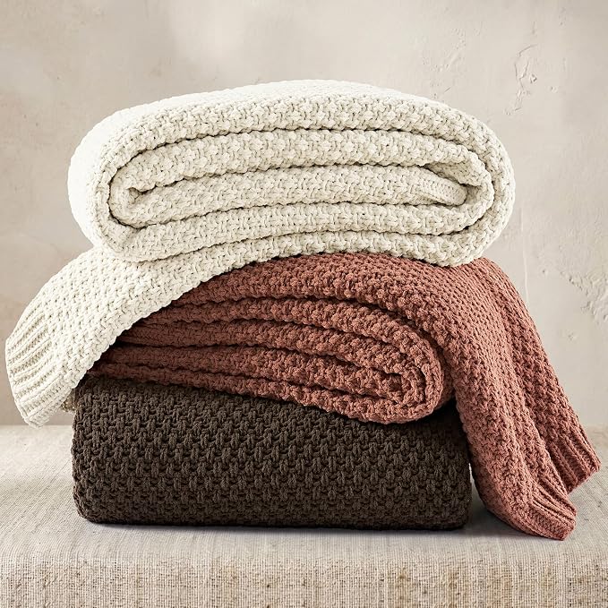 EVERGRACEHOME Chunky Chenille Knit Throw Blanket, 108x92, Terracotta Clay | Sculpted Moss Stitch, Chic Modern Farmhouse, All-Season Warmth, OEKO-TEX® Certified, Oversized King for Couch, Bed, Sofa