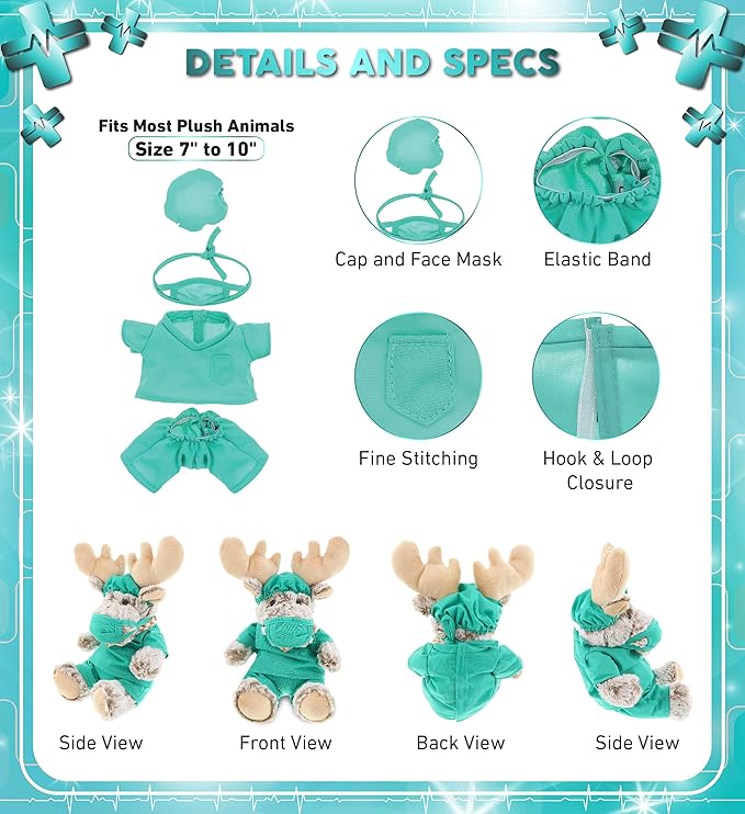DolliBu Doctor Dress Up Set For Teddy Bear Plush Toy - Surgeon Scrubs Outfit For Stuffed Animals, Doctor Cap, Shirt, Pants, & Mask For Teddy Bear Costume - Large
