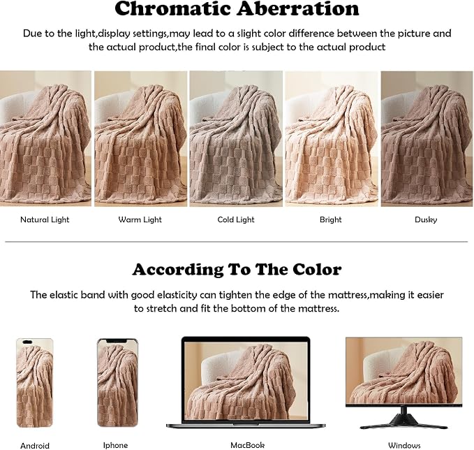 NEWCOSPLAY 3D Checkered Flannel King Blanket, Taupe Checkered, 90"x110" | Super Soft Cute Lightweight Decorative Premium Silky Fleece Blanket for Couch Sofa Bed, Gift for Women Men, All Season Use