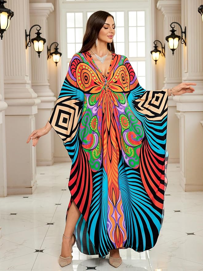 Mumu Dresses for Women Plus Size, Bohemian Kaftan Beach Cover Up Long Maxi Nightgown Soft Loungewear