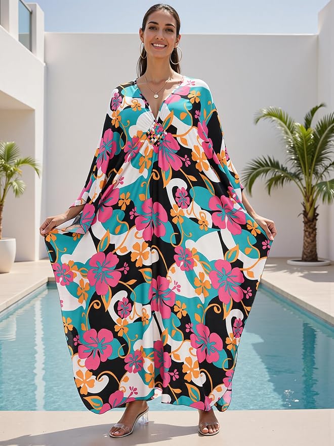 Mumu Dresses for Women Plus Size, Bohemian Kaftan Beach Cover Up Long Maxi Nightgown Soft Loungewear