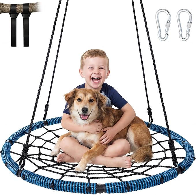 SYNCFUN 40 Inch Spider Web Saucer Swing, 750lbs Heavy Duty Tree Swings for Kids Outdoor, Net Swing for Backyard & Playground, Easy Assembly