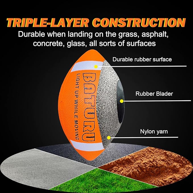 Light Up Football, Glow in The Dark Balls Toys, Junior NO 6 - Birthday Gifts for Boys Kids Teen Youth 8 9 10 11 12 Year Old, Catch Games in Backyard Evening, Camping, Beach, Outdoor (Orange+White)