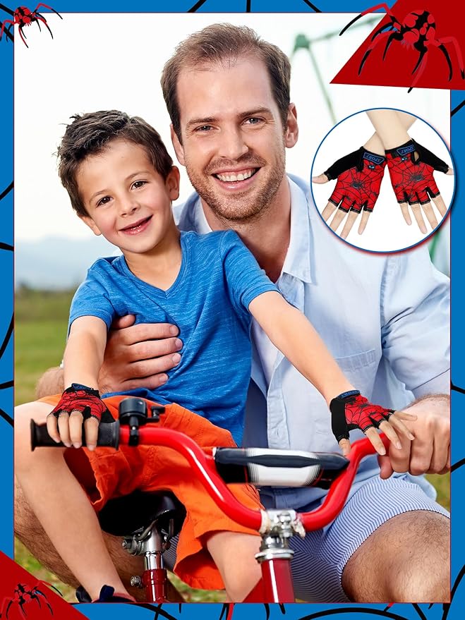 Boao 3 Pairs Kids Half Finger Bike Gloves Non-Slip Breathable Adjustable Birthday Gift for Boys Girls for Bike Workout