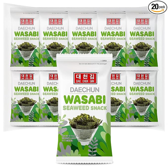 CHOI's 1 Wasabi Seaweed Snacks / (20 Pack) /Product of Korea/Kimbpa, Gimbap, Keto, Gluten Free, Full of Fiber, Vitamin, Mineral